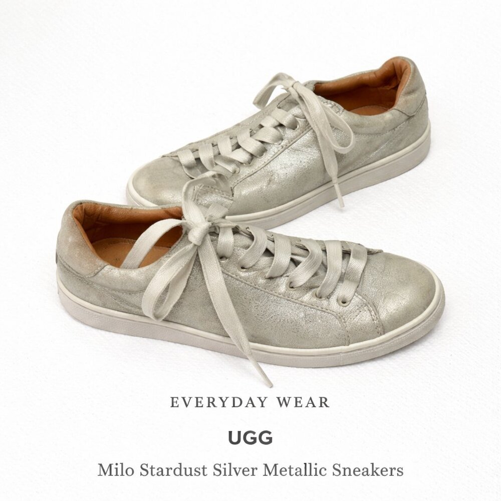 UGG Milo Stardust Silver Suede Metallic Sneakers Women’s 7